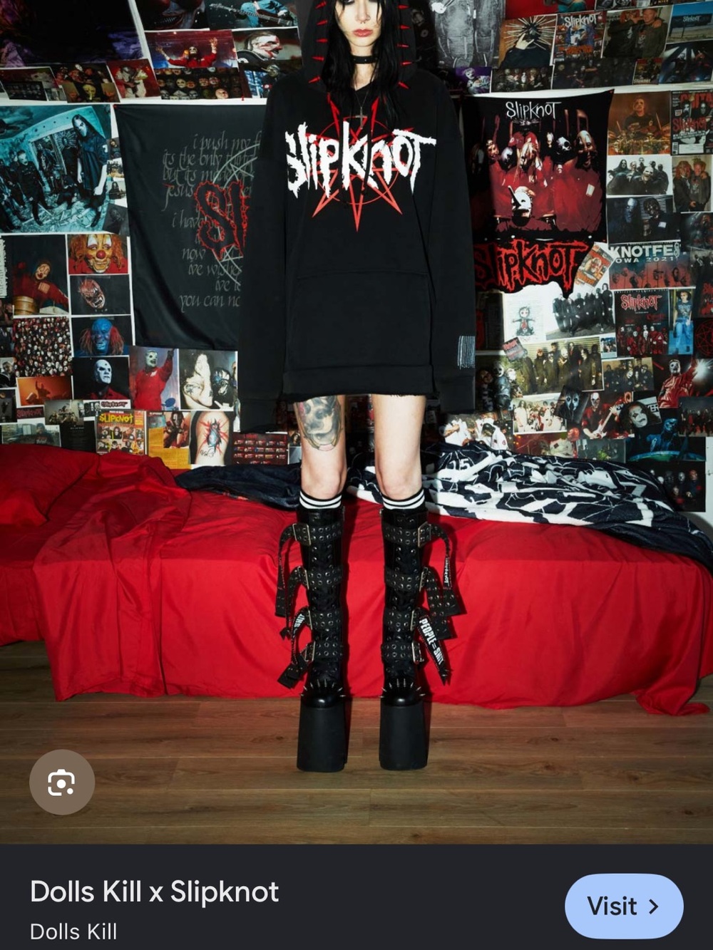 Dolls Kill Black Hoodie with Red & White Slipknot Graphic
